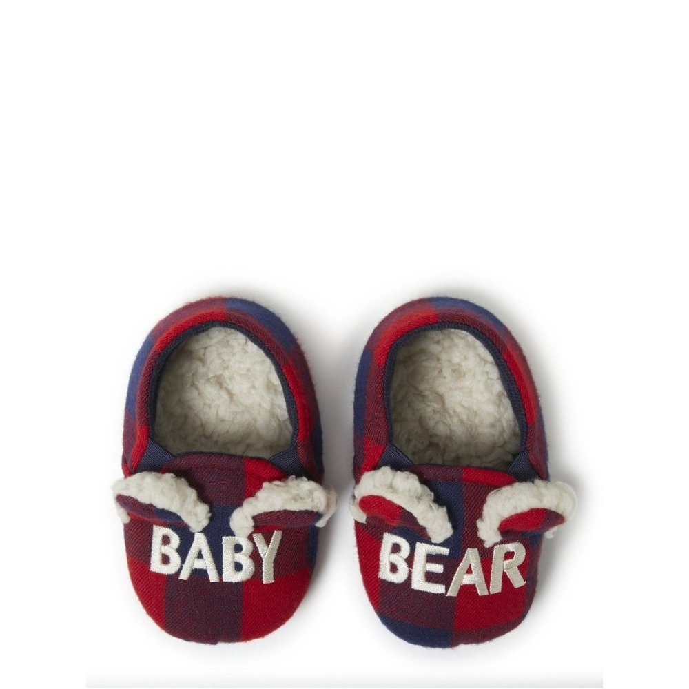 Dearfoams Cozy Comfort Baby Bear Plaid Closed Back Slippers Cozy Flannel Lining